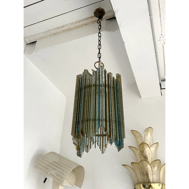 Hammered Glass Wrought Iron Pendant Lighting by Biancardi Jordan, Italy, 1970s For Sale - Image 9 of 12