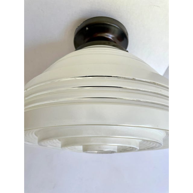 White 1950's Art Deco Frosted Semi-Flush Pendant Light For Sale - Image 8 of 11