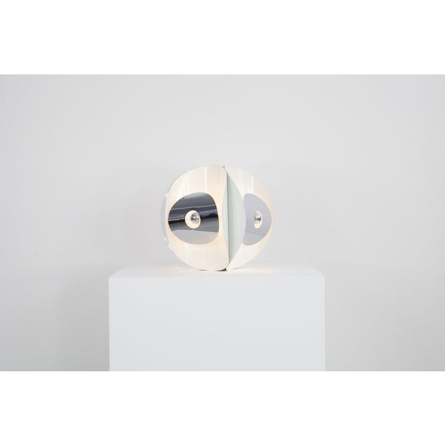 Italian Space Age Hanging Lamp Amp with White Painted Metal & Chrome Shields, 1970s For Sale - Image 4 of 18