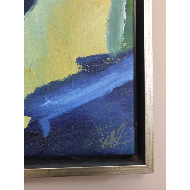 Blue Mid-Century Modern 'Blue Interlude' Vintage Swedish Original Abstract Oil Painting, Framed For Sale - Image 8 of 13