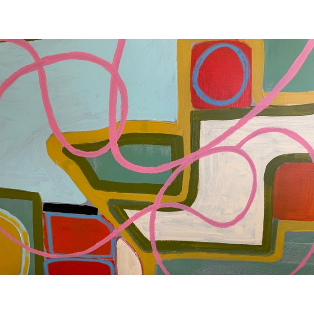 Textile Large Contemporary Abstract Acrylic Painting – Pink Linear & Geometric Expressions For Sale - Image 7 of 11
