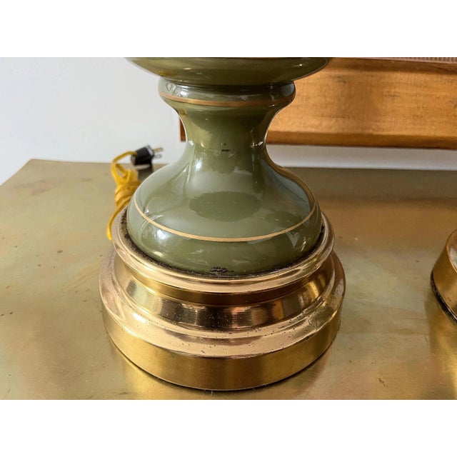 1960s Green Glass Column Lamps, Pair For Sale - Image 15 of 18