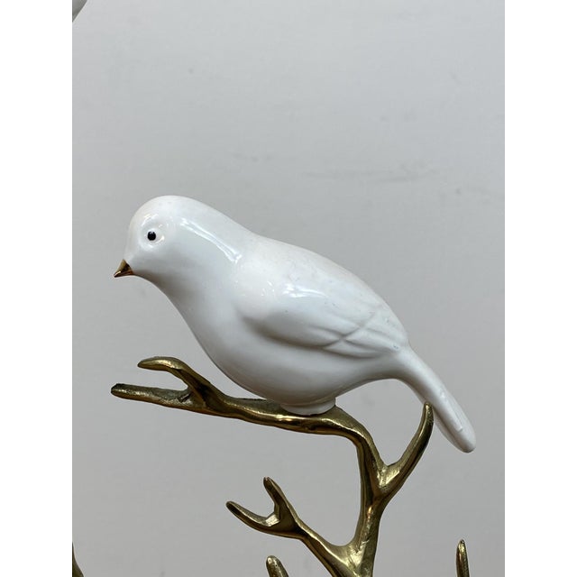 1980s Signed Bijan Ceramic Birds and Brass Tree Sculpture For Sale In Philadelphia - Image 6 of 10