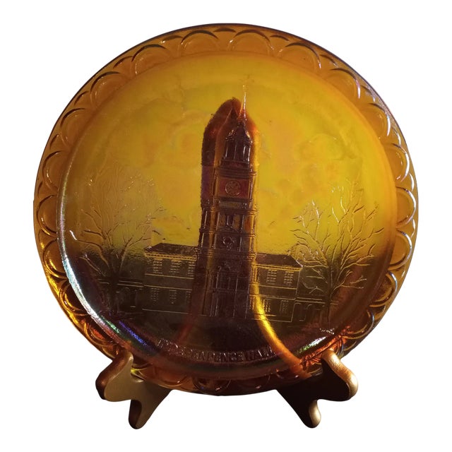 Marigold Carnival Glass Independence Hall Decorative Plate For Sale
