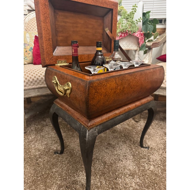 1990s Vintage Maitland-Smith Hand-Painted Lift-Top Storage Box Table on Carved Wood Stand For Sale - Image 5 of 18