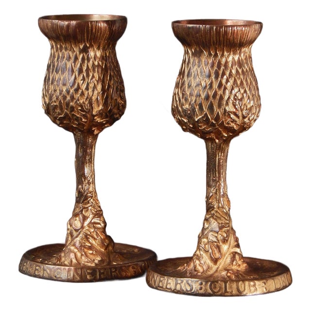 1900s Pair of Thistle Goblets by Tiffany, Bronze. For Sale
