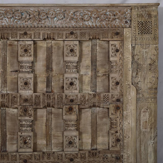 Indian King Headboard Constructed From an Antique Indian Carved Teakwood Door and Pillars For Sale - Image 3 of 6