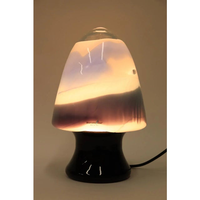 Murano Table Lamp Hand Blown Crystal Glass Streaked by black-grey, light-green, light-blue and light-blue glass fused-in....