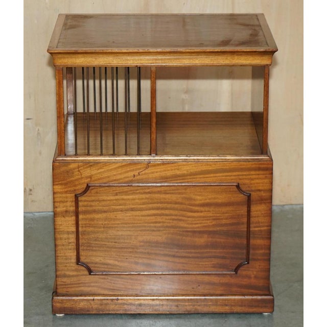 Flamed Hardwood & Brown Leather Sliding Book Tables, Set of 2 For Sale - Image 10 of 18