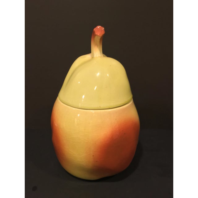 Mid-Century Modern Vintage Glazed Ceramic Big Pear Cookie Jar For Sale - Image 3 of 7