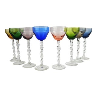 Vintage Twist Stem Colorful Cordials, S/8 For Sale