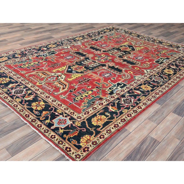 2010s Red, Afghan Peshawar With Large Medallion Heriz Design, Natural Dyes, Densely Woven, Soft Wool, Hand Knotted, Oriental Rug For Sale - Image 12 of 13