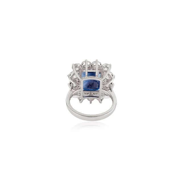 Metal Luxury 7.11 Ct Sapphire Estate Ring With 13 Round 4.06 Ct Diamonds in 18k Gold Size 6 For Sale - Image 7 of 14