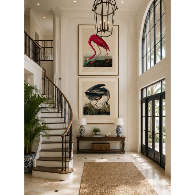 Paper American Flamingo & Great Blue Heron Diptych, Audubon Birds of America Art Prints, 24" X 36" For Sale - Image 7 of 9
