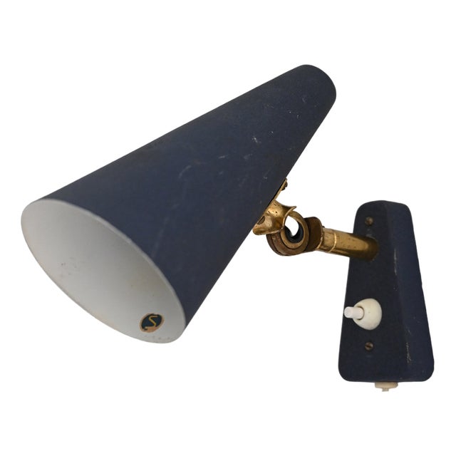 Scandinavian Blue Wall Light, 1950s For Sale