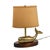 Vintage 1970s Brass Whale Table Lamp W/ Walnut Wood Base & Grasscloth Shade For Sale In Philadelphia - Image 6 of 18