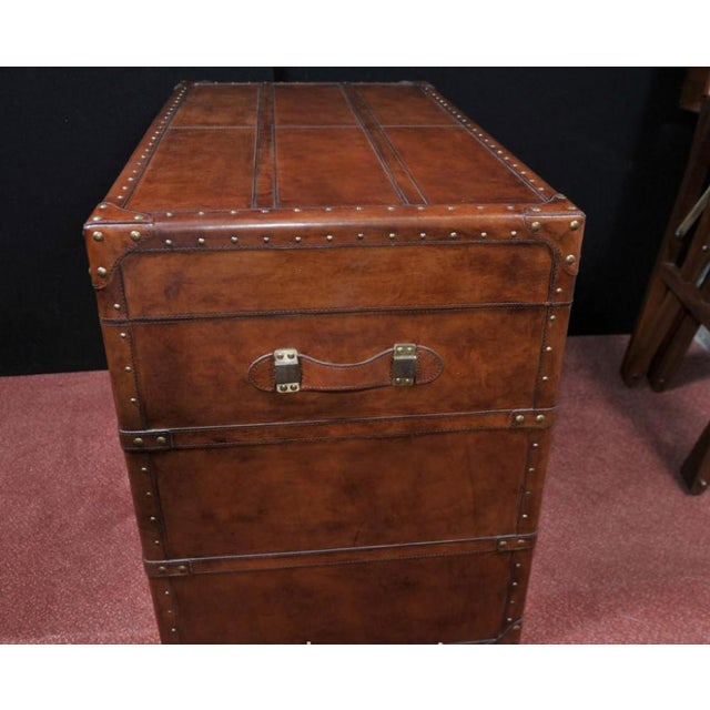 Metal Large English Leather Campaign Luggage Trunk For Sale - Image 7 of 13