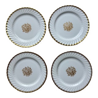 Vintage Aynsley Bone China Salad/Dessert Plates Set of 4, Pattern 1019 C1019, Gold Gilt Floral For Sale