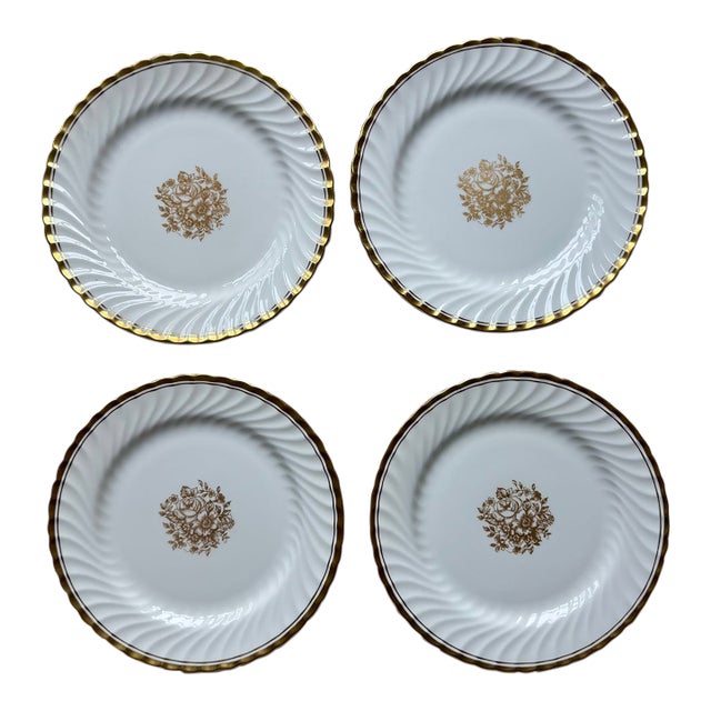 Vintage Aynsley Bone China Salad/Dessert Plates Set of 4, Pattern 1019 C1019, Gold Gilt Floral For Sale