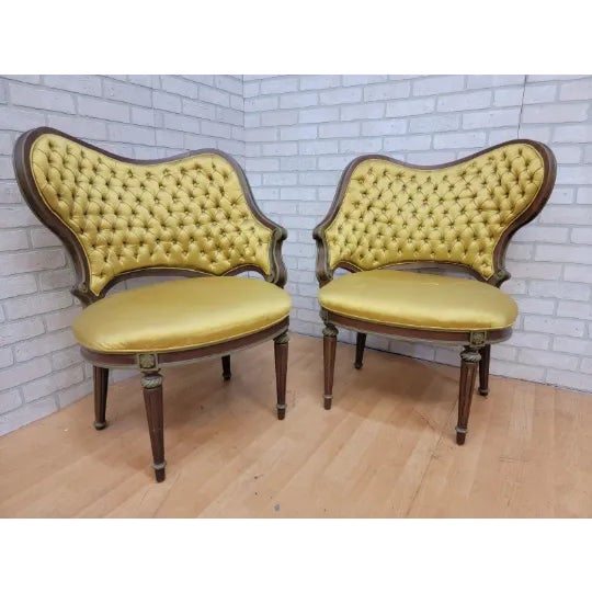 Grosfeld House Hollywood Regency Grosfeld House Asymmetrical Tufted Boudoir Chairs - Pair For Sale - Image 4 of 10