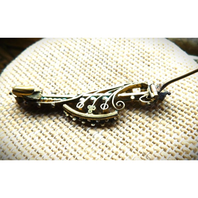Antique Etruscan Revival 10k Gold Openwork Brooch Pin, Turquoise Stones For Sale - Image 4 of 12