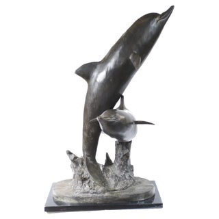 Vintage Bronze Dolphin Statue For Sale