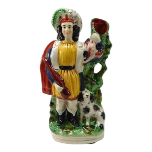 1970s Staffordshire Spill Vase Hunter With Pheasant & Dog