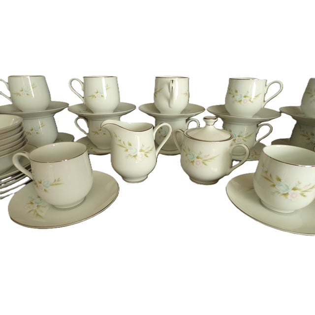 Mid 20th Century Snack Set for 12 by Sango China, Chapel Rose Pattern #6276, With Creamer and Sugar For Sale - Image 6 of 15