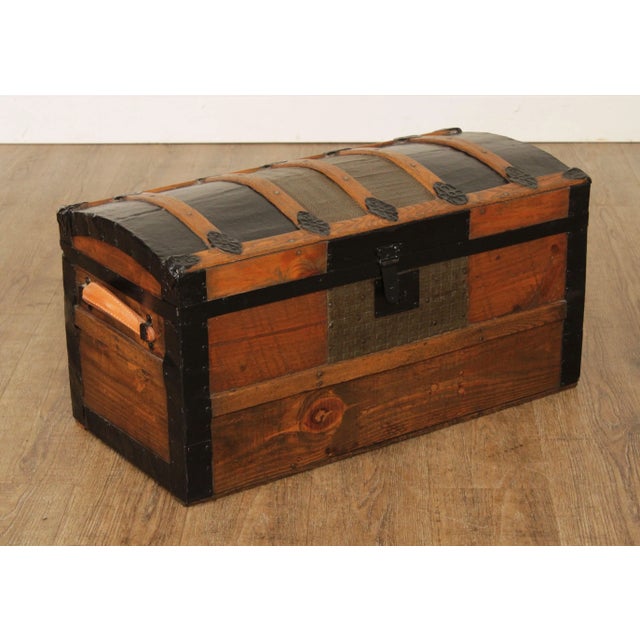 High Quality Antique Wood and Metal Chest Trunk Having Leather Handles, Interior Lined with Compartment Divider