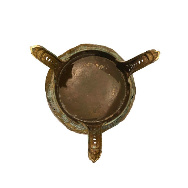 Rare, Large Antique English Jardinière With Brass Etchings and Lion Heads For Sale - Image 13 of 13