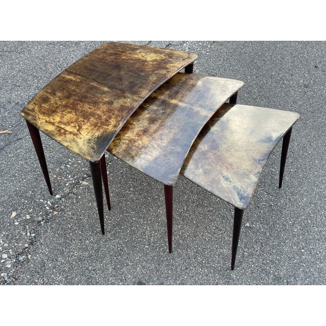 Mid-Century Italian Modern Goatskin Nesting Tables attributed to Aldo Tura, 1967, Set of 3 For Sale - Image 3 of 11