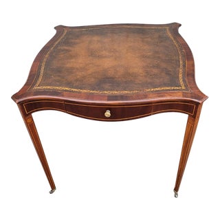 1920s English Sheraton Inlaid Leather Top Center Table For Sale