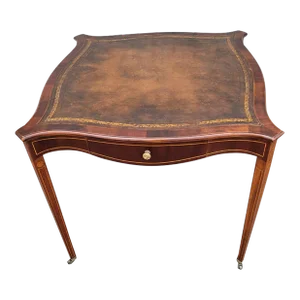 1920s English Sheraton Inlaid Leather Top Center Table