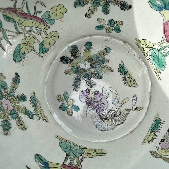 Mid 20th Century Vintage Large Porcelain Hand Painted Medallion Chinese Famille Rose Fishbowl /Jardiniere For Sale - Image 5 of 12
