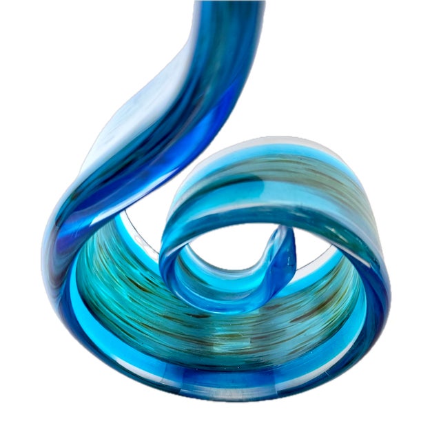 Glass Vintage Green & Blue Abstract Glass Sculpture For Sale - Image 7 of 9