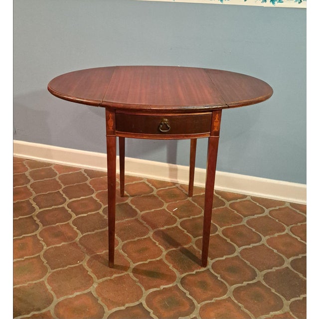 Brown Mid 20th Century Pair of Hickory Chair Style Drop Leaf Side Tables With Fan Inlay and Brass Pulls For Sale - Image 8 of 12
