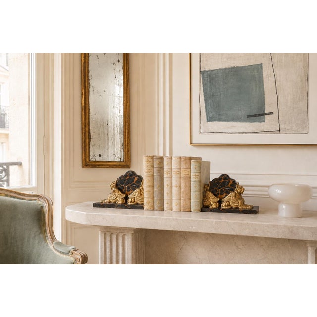 Exceptional Pair of French Art Deco Griffin Bookends on Portoro Marble, Early 20th Century For Sale In Chicago - Image 6 of 7