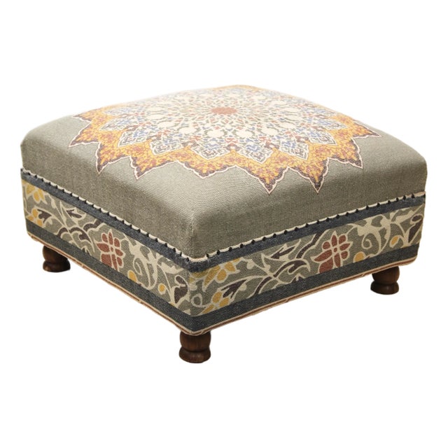 Vintage Square Mandala Ottoman For Sale