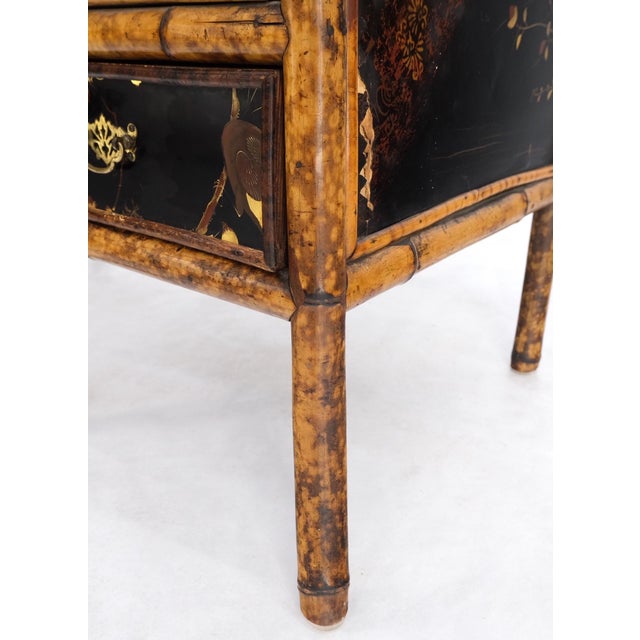 Antique Asian Oriental japaneese Burned Bamboo Hand Painted Decorated Desk Table For Sale - Image 15 of 18