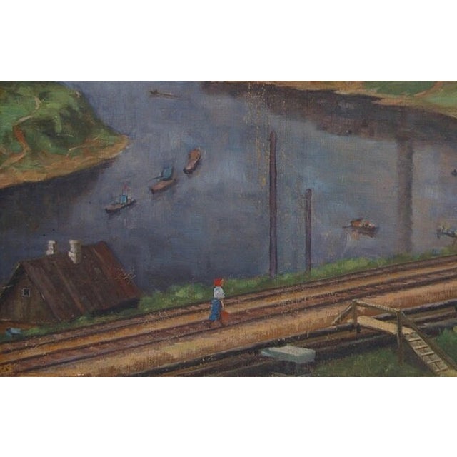 1970s 1970s Industrial Landscape Oil Painting, Ukrainian Art (60-93) For Sale - Image 5 of 6