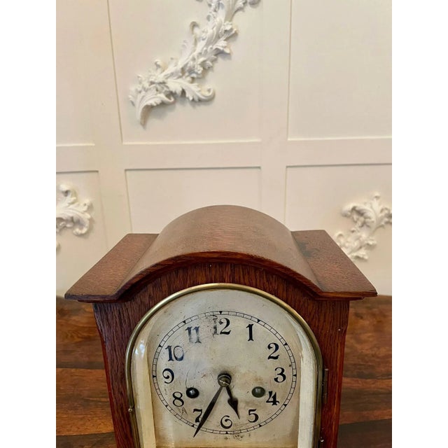 Antique Oak Bracket Clock with 8-Day Striking Movement For Sale - Image 6 of 11