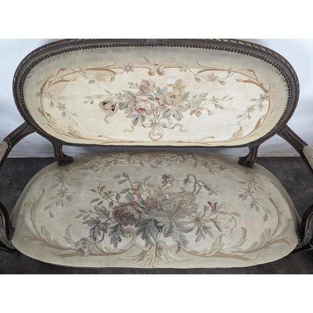 2000 - 2009 Louis XVI Style Sofa, Armchairs and Chairs in Aubusson Tapestry, Set of 5 For Sale - Image 5 of 18