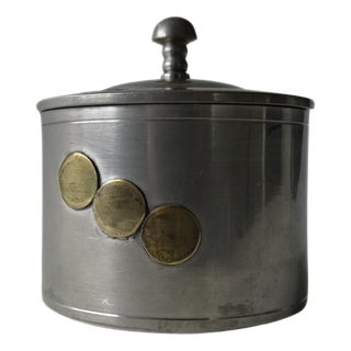 Antique Art Deco Pewter Container with Lid and Brass Details from Gab, Sweden, 192 For Sale