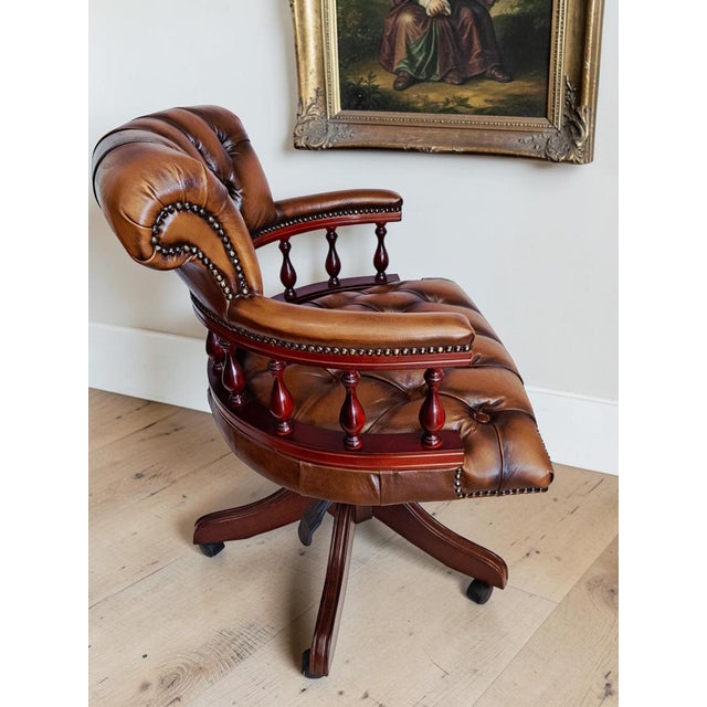 Antique Style Chesterfield Swivel and Tilt Captain's Chair in Brown Buttoned Leather, 1990s For Sale - Image 12 of 18