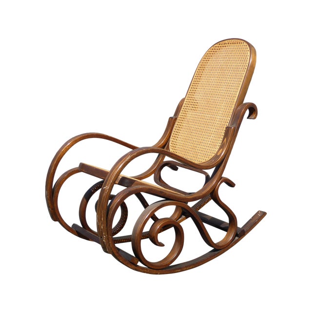 Bentwood Cane Back Rocking Chair In The Style of Michael Thonet | Chairish