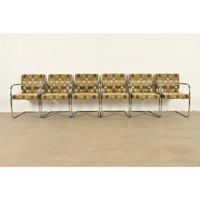 Mies Van Der Rohe Brno Style Mid-Century Modern Chrome Tubular Cantilever Club Chairs, Set of Six For Sale - Image 13 of 13