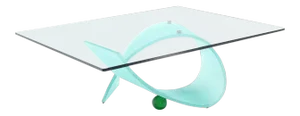 Mid-Century Modern Frosted Glass Ribbon Base Square Glass-Top Coffee Table