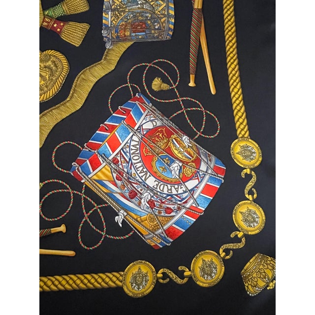 Contemporary Hermes Les Tambours Black Silk Scarf Designed By Joachim Metz In 1989 For Sale - Image 3 of 7