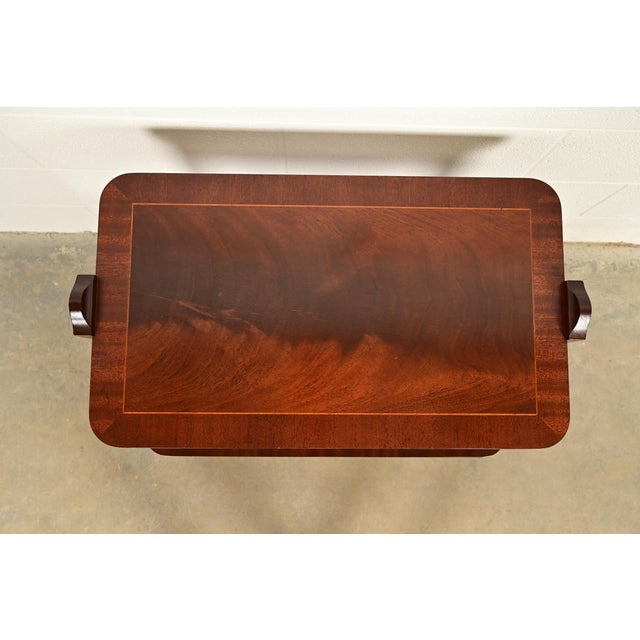 Brown Baker Furniture Regency Banded Flame Mahogany Two-Tier Tea Table or Occasional Side Table For Sale - Image 8 of 12
