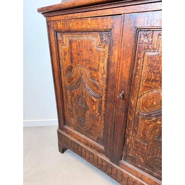 Antique Carved Oak Corner Cabinet with Shelved Top For Sale - Image 5 of 7